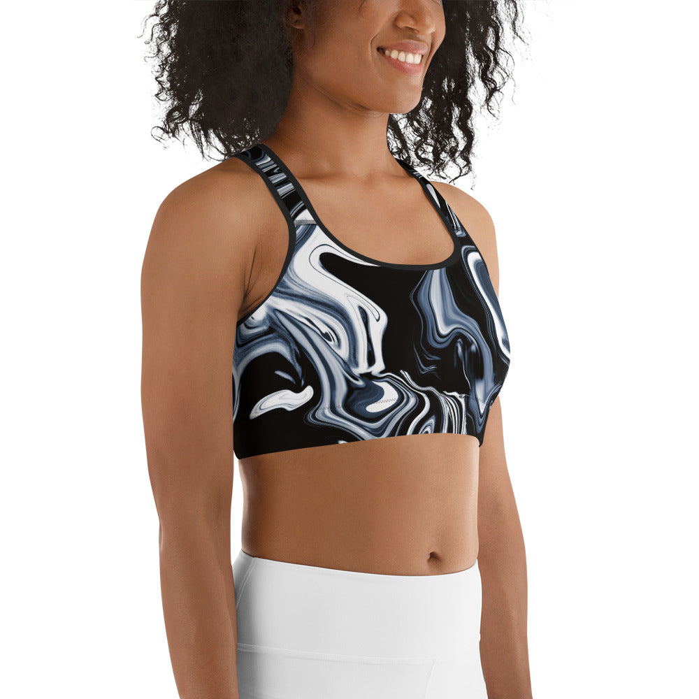 SHE REBEL - Black Marble Swirl Sports Bra